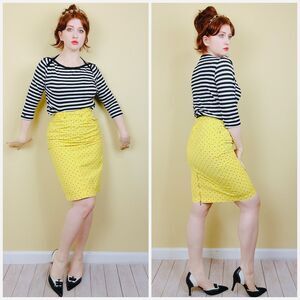 1980s Vintage Mexx Yellow Polka Dot Denim Skirt / 80s High Waisted  Small